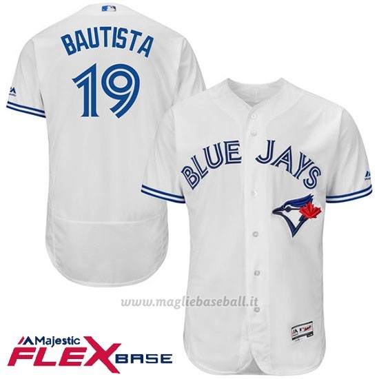 Maglia Baseball Uomo Toronto Blue Jays Jose Bautista Autentico Collezione Bianco Flex Base
